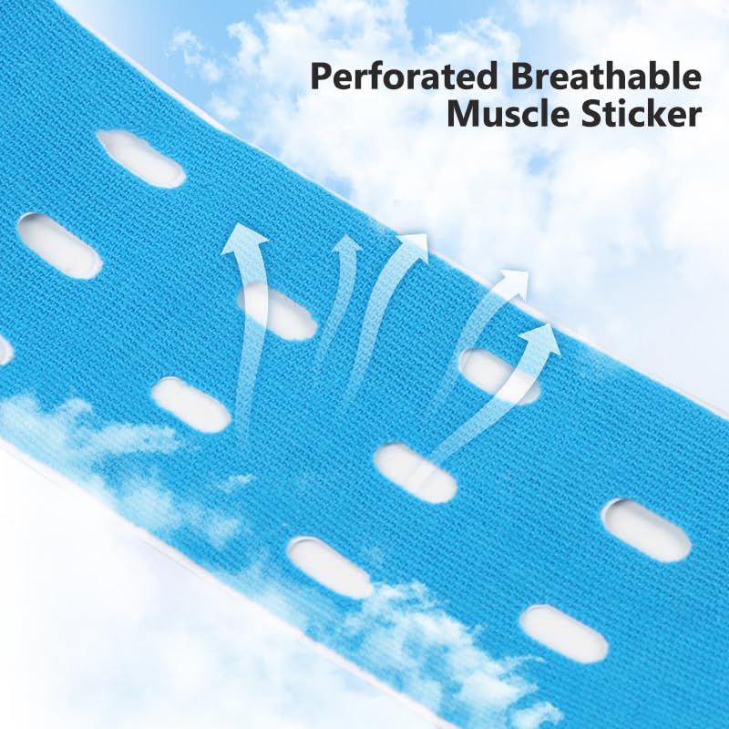 RooRuns Kinesiology Tape, (1 Roll) Original Cotton Elastic Premium Athletic Tape, Hypoallergenic and Waterproof K Tape for Muscle Pain Relief and Joint Support Blue