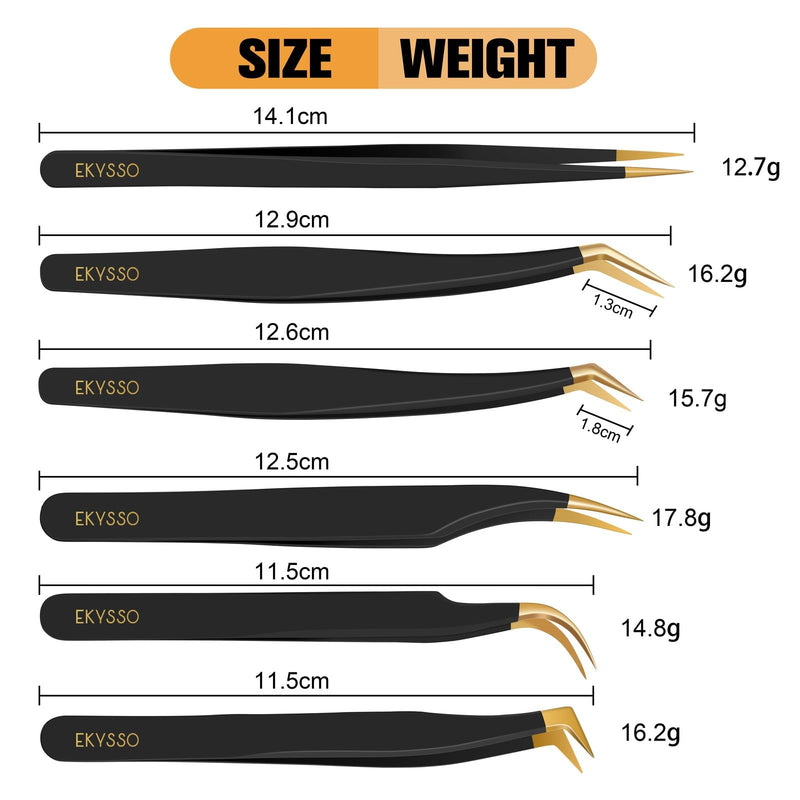 7 Pack Lash Tweezers Set for Eyelash Extensions, High Precision Eyelash Tweezers for Classic & Mega Volume Lashes