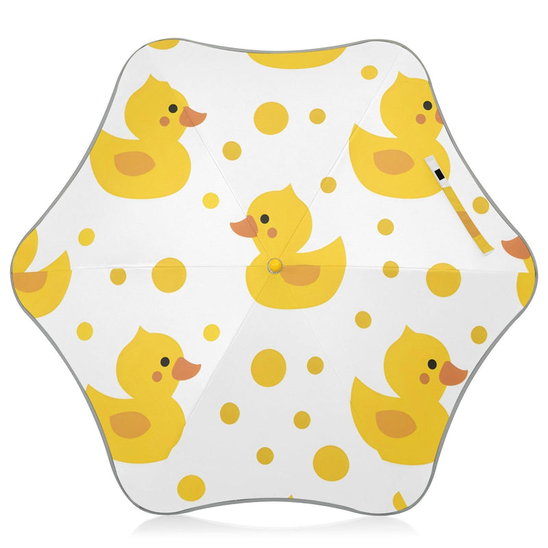 Strawberry White Flower Pattern Kids Umbrellas for Rain UV Protection Umbrellas Travel Portable Umbrella for Girls and Boys Yellow Duck