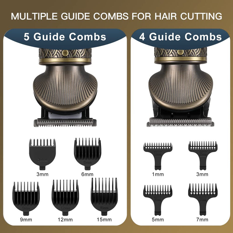 [Australia] - Beard Trimmer Kit Professional Hair Clipper Zero Gapped T-Blade Electric Shaver Razor Nose Body Trimmer for Men Cordless Grooming Kit 7 in 1 Bronze 