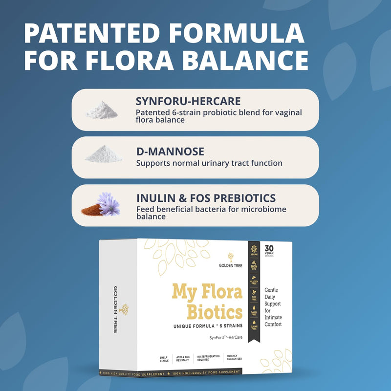 Golden Tree My Flora Biotics – Probiotics for Women with 6 Lactobacillus Strains, D-Mannose & Inulin – 12 Billion CFU per Capsule – 30 Capsules 30 count (Pack of 1)