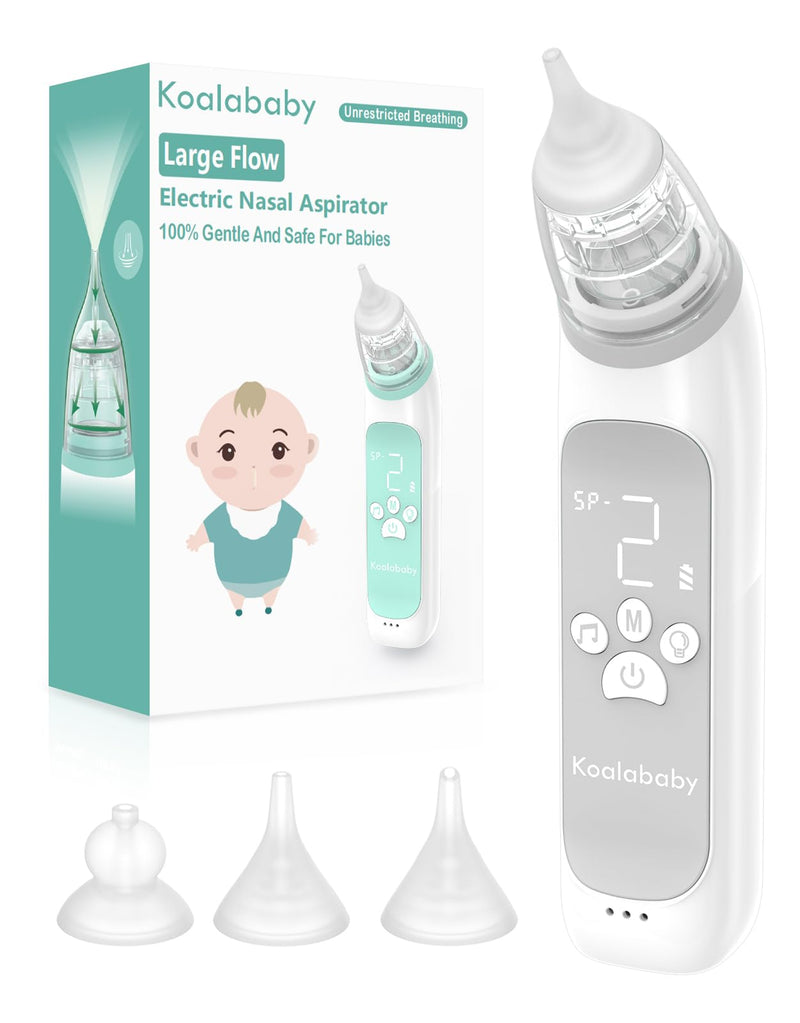 [Australia] - Koalababy Baby Nasal Aspirator, Large Flow Electric Nose Sucker with 3 Suction Levels, Rechargeable Toddler Nose Cleaner, Soft Silicone Tips, Music and Light Soothing 