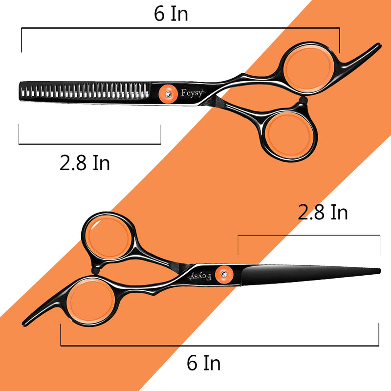 Hair Scissors Thinning Shears for Hair Cutting, Fcysy Professional Barber Blending Shears Kit with Straight Edge Razor Barber Tools, Hairdressing Trimming Scissors for Men Women 11pcs Orangeblack