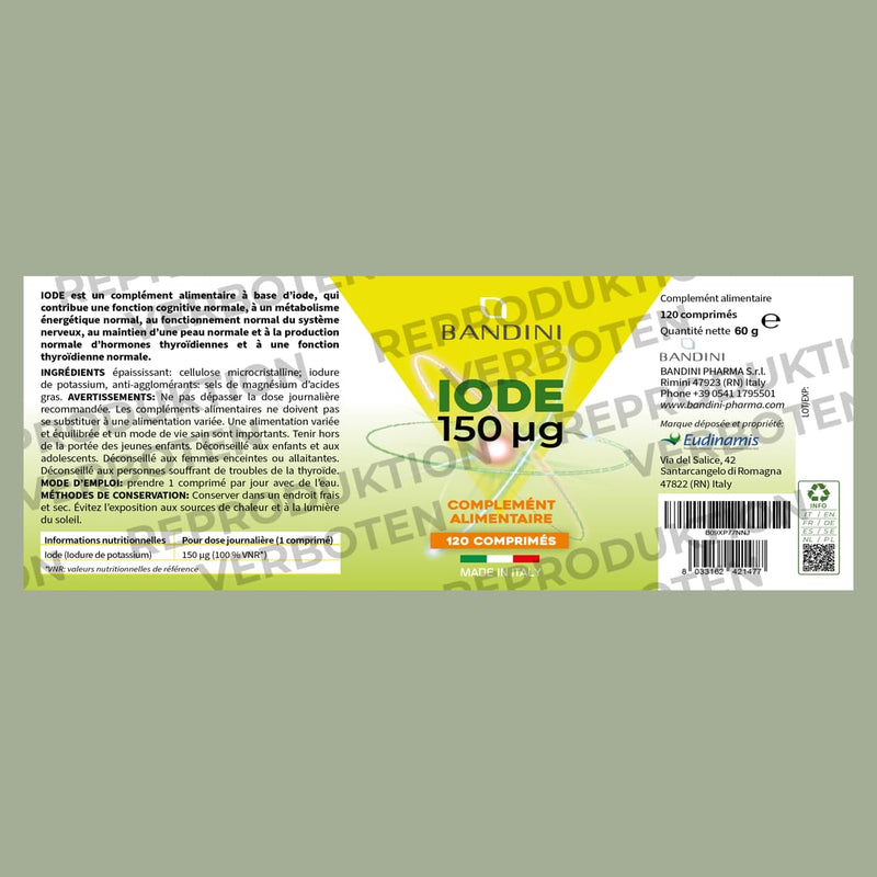 [Australia] - Bandini® Iodine 150µg (mcg) per tablet | 120 potassium iodide tablets | Iodine contributes to normal thyroid, skin and nerve function (EFSA) | Optimally high dosage, laboratory tested, vegan, without additives 