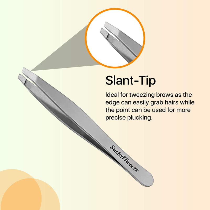 Slant Tweezers Premium Stainless Steel Precision Tweezer For Men & Women. Guaranteed Professional And Home Use - Best For Facial & Body Hair Removal!