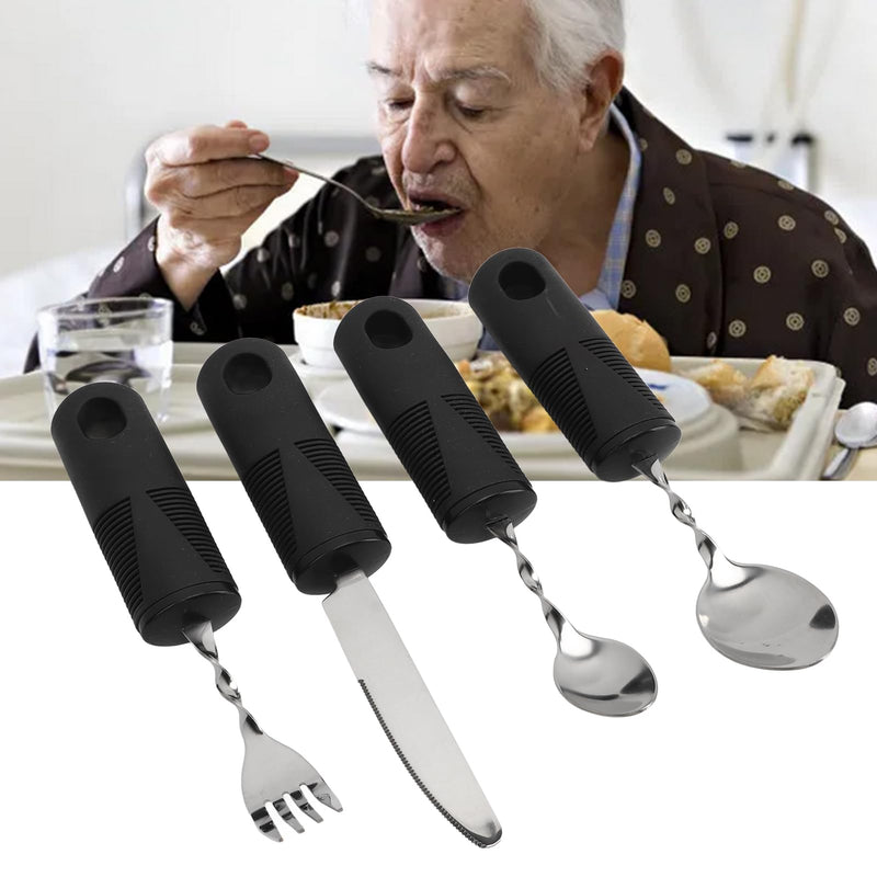 Weighted Silverware Set for Parkinson's & Arthritis, Adaptive Utensils for Hand Tremors, 2 Spoons, 1 Fork, 1 Knife, Ergonomic Stainless Steel Cutlery with Anti-Shake Design
