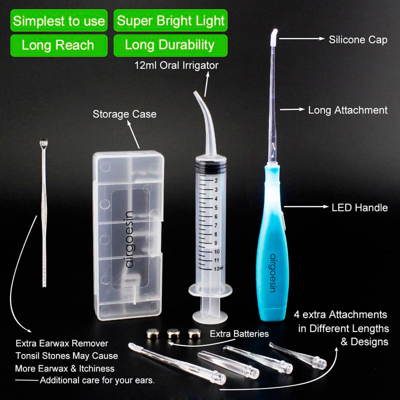 [Australia] - Airgoesin™ Upgraded Tonsil Stone Remover Tool, Blue, 5 Tips, Tonsillolith Pick Case + 1 Irrigator Fresh Breath Oral Rinse 