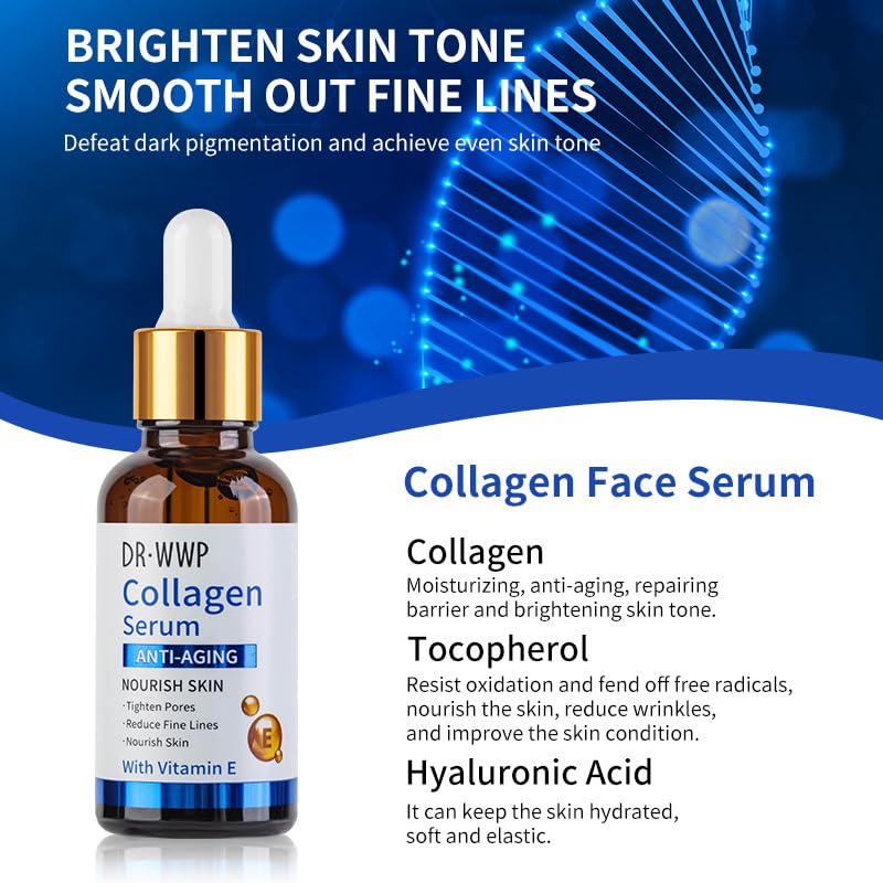 Collagen Vitamin E Serum for face, Facial Serum to Plump and Firm Skin, Reduce Fine Lines and Wrinkles, 1.01 fl oz