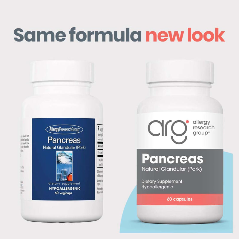 [Australia] - Allergy Research Group Pancreas Pork Supplement - Pancreas Natural Glandular, 425mg Pancreatic Enzymes, Digestive Enzymes Amylase, Protease - 60 Count 60 Count (Pack of 1) 