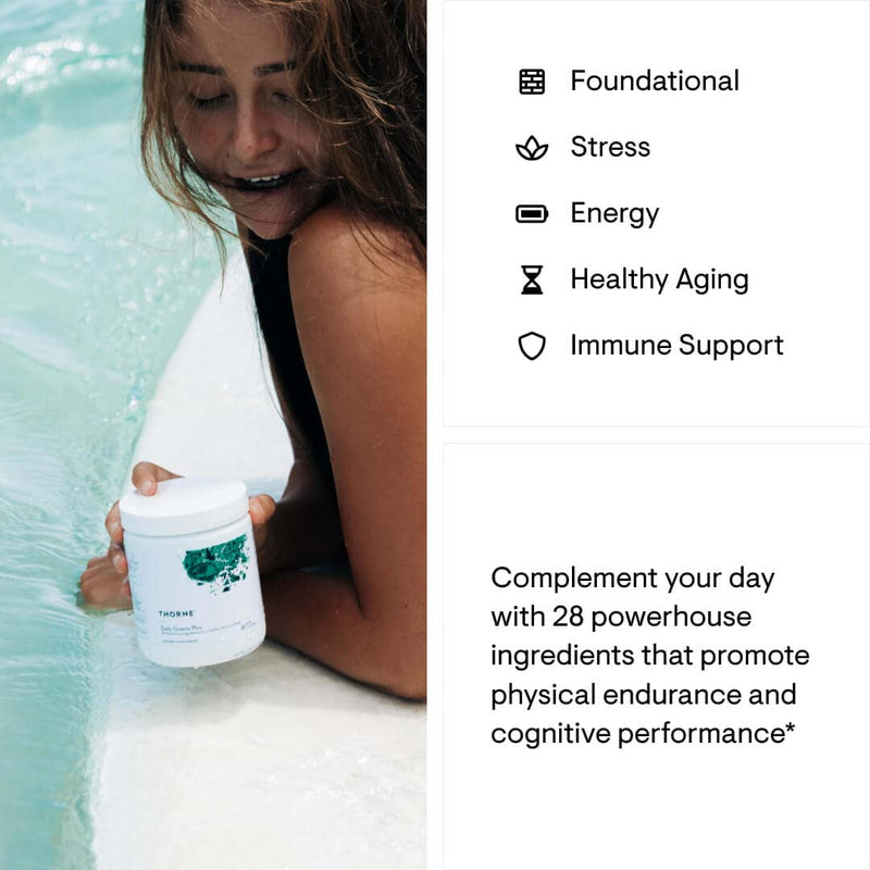 [Australia] - THORNE Daily Greens Plus - Comprehensive Greens Powder with Matcha, Spirulina, Moringa and Adaptogen, Mushroom and Antioxidant Blends - Refreshing, Mint Flavor 7.2 Oz - 30 Servings 