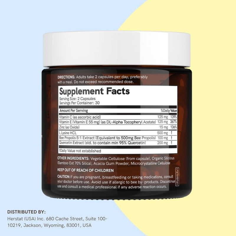 [Australia] - L-Lysine & Propolis | Advanced Lip Health & Immune Support | High Strength Formula with Quercetin, Vitamin C, Vitamin E & Zinc L-lysine 
