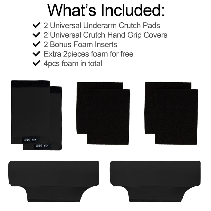 [Australia] - Underarm Crutch's Pad and Hand Grip Covers Universal Forearm Handle Padded Cushion Sets Accessories for Crutches (Black) Black 