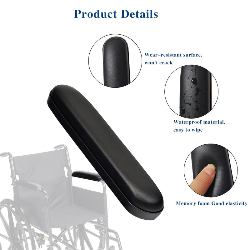 [Australia] - Full Length Padded Armrest Black 13-7/8" Long Wheelchair and Transport Chair arm Cushions, Black (1 Pair) Compatible with All Brands(13-7/8") 13-7/8" 