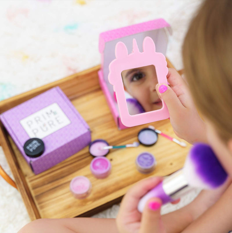 [Australia] - Prim and Pure Mineral Gift Set with Unicorn Mirror| Perfect for Play Dates & Birthday Parties | Kids Eyeshadow Makeup – Mineral | Organic & Natural Makeup Kit for Kids| Made in USA (Pink) Pink 