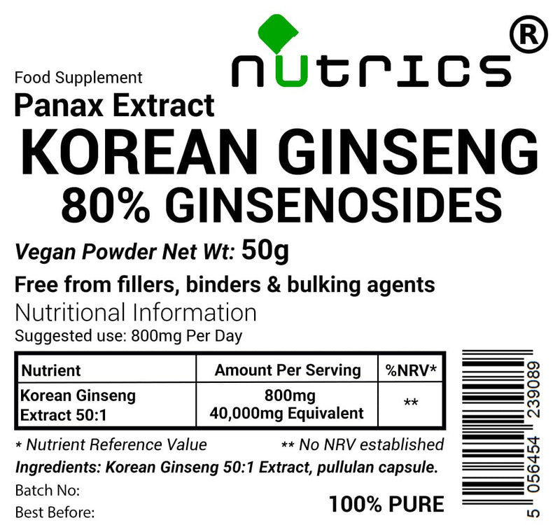 50g Korean Ginseng Extract Powder 80% Ginsensides 50:1 Strong Panax Root -100% Pure - Free from fillers Binders & Bulking Agents (50g) 1