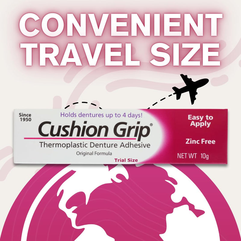 [Australia] - Cushion Grip Denture Adhesive, Trial Size 0.35 oz (Pack of 3) ‚Äì Long-Lasting, Glue-Free Thermoplastic Formula for a Comfortable & Secure Fit Up to 4 Days 