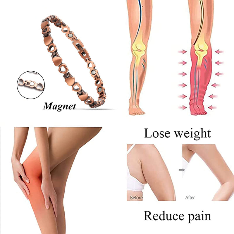 [Australia] - Copper Anklet for Women, 99.99% Pure Copper Jewelry Lovely Heart Design with Adjust Tool 