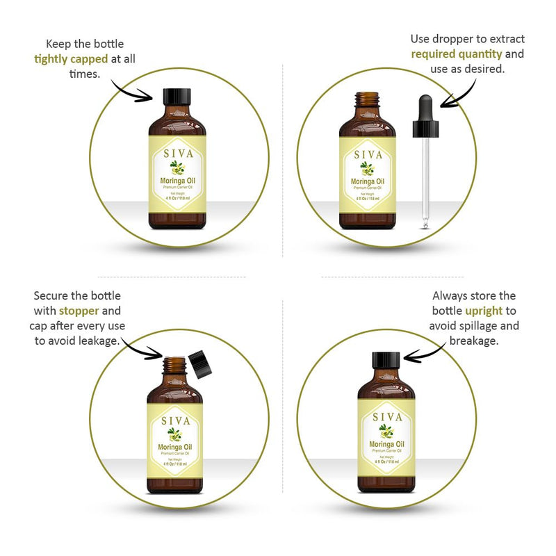 [Australia] - Siva Moringa Carrier Oil 4oz (118 ml) Premium Carrier Oil with Dropper for Skin Care, Hair Care, Scalp Massage & Body Massage 