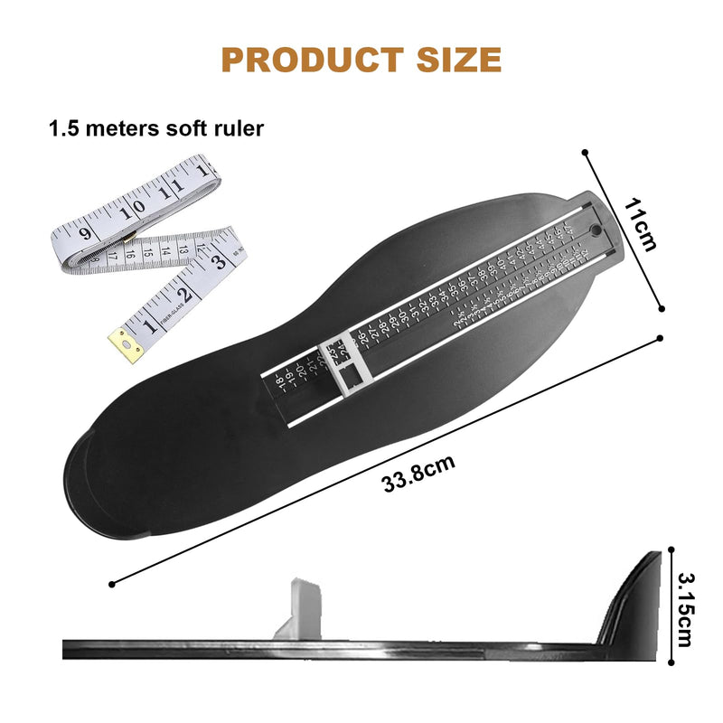 [Australia] - EEPLUYTY Foot Measurer, Black Foot Gauge, Kids Adults Foot Gauge-European and British, Suitable for Measuring Feet of Children and Adults, 18-47 (Comes with Tape Measure) 