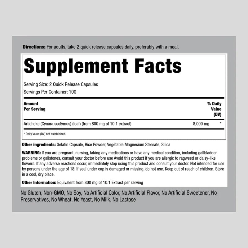 [Australia] - Piping Rock Artichoke Extract Capsules 8000mg | 200 Count | Non-GMO, Gluten Free Supplement 
