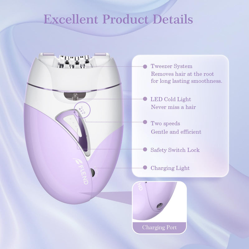 Epilators, 2-Speed Painless Smooth Glide Epilator for Women, Cordless Rechargeable Facial Hair Removal Epilator, Hair Removal Device for Women's Face Legs Bikini Area Arms Legs Light Purple