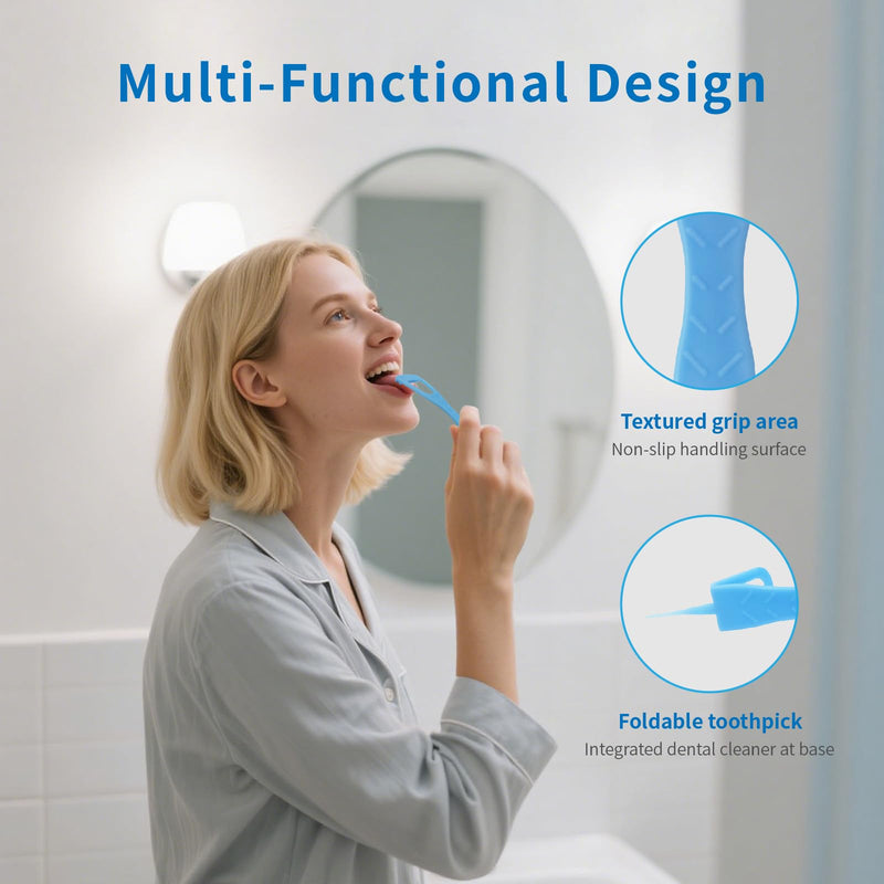 [Australia] - Tongue Cleaner, Tongue Scraper, Disposable, Plastic Scraper, Clean Tongue, Promote Fresh Breath, Includes Safe Fold- Back Tooth Pick, 100 Count 