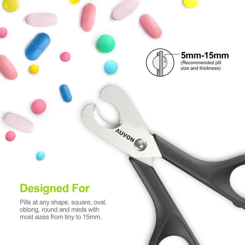 [Australia] - AUVON Scissors-Shaped Pill Cutter, Sharp Blade Pill Splitter for Accurately Dividing Various Size of Vitamins, Tablets and Medications in Half Black 