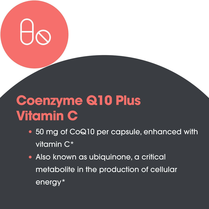 ARG Coenzyme Q10 50 mg Heart Health, 75 Vegetarian Capsules | Delivers 50 mg CoQ10 with Vitamin C for Cellular Energy Production, Antioxidant Activity and Heart Wellness