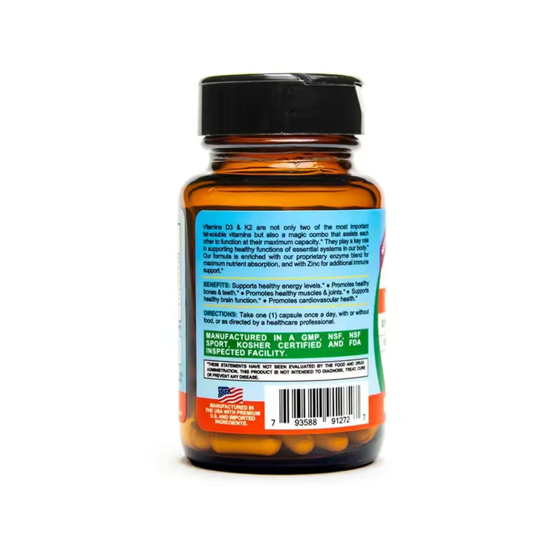 Life Infused Vitamin D3 + K2 Supplement with Zinc & Enzymes — 3000 IU D3, MK-7 K2, Immune & Bone Support, Enhanced Absorption, Non-GMO Vegan Capsules, 90 Count