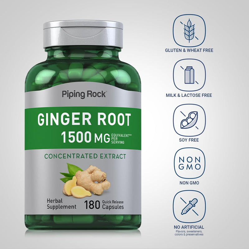 [Australia] - Piping Rock Ginger Root Capsules | 1500 mg | 180 Count | Non-GMO, Gluten Free Supplement 