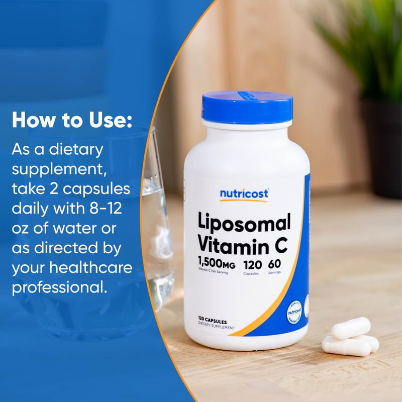 Nutricost Liposomal Vitamin C (1500mg) 120 Vegan Capsules, 60 Servings | Gluten-Free, GMO-Free 120 Count (Pack of 1)