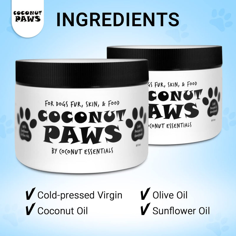Coconut Paws Coconut Oil for Dogs Skin and Coat, Itching Relief, Hot spot Treatment, Hair Loss, aceite de Coco para Perros | w/Olive & Sunflower Oils | Vet Recommended 8oz - COCONUT ESSENTIALS - PawsPlanet Australia