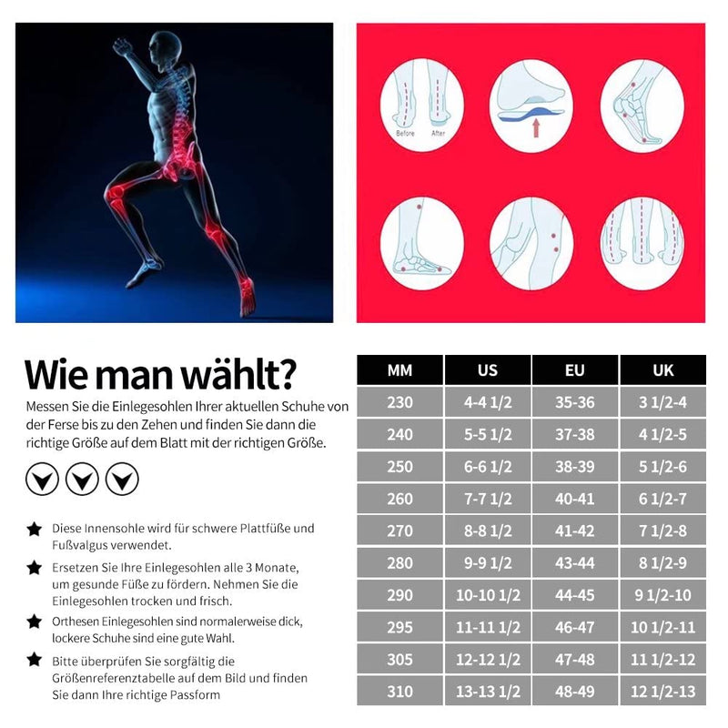 [Australia] - 3ANGNI Orthopedic insoles, flat foot insoles, shoe insoles, orthopedic, heel spur insoles, splayfoot, plantar fasciitis, comfortable arch for men and women Orthopedic Insoles EU (43-44) 280MM 1007-Red 