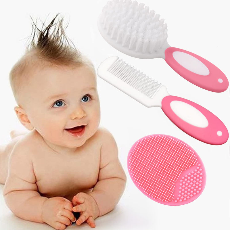 Baby Hair Brush, Cradle Cap Brush, Baby Hair Comb, Baby Hair Brush and Comb Set for Newborns & Toddlers, Baby Brush Soft Bristles, Ideal for Cradle Cap, Perfect Baby Registry Gift (Pink) Pink