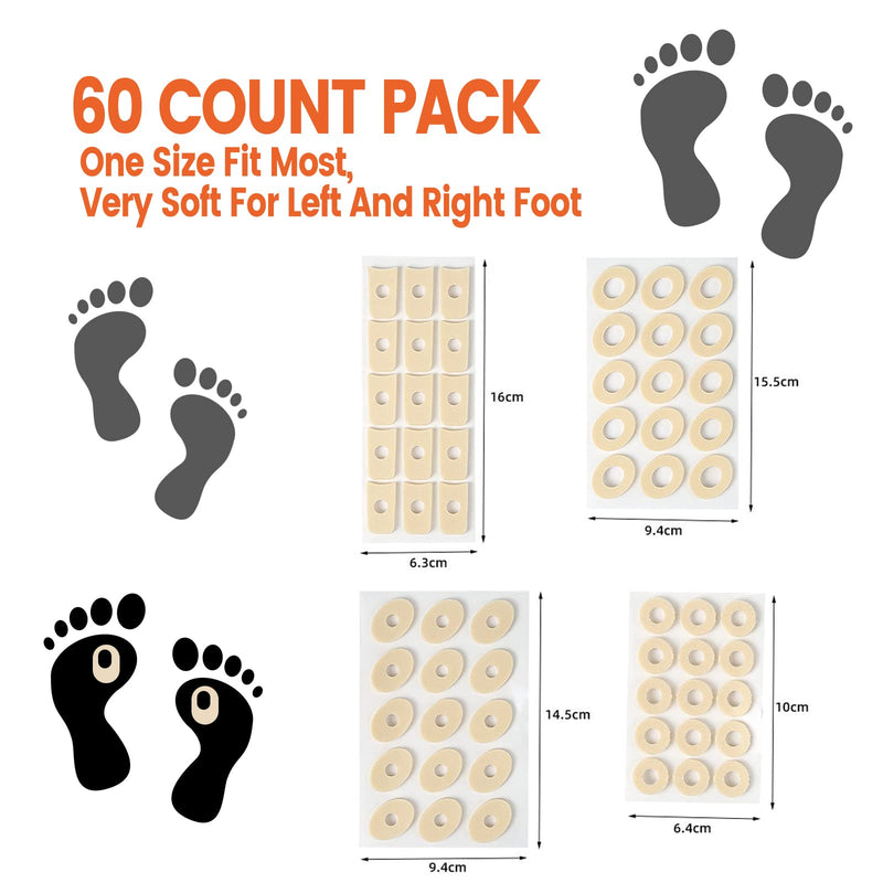 [Australia] - 60 Pieces Corn Cushions, Soft Latex Foam Self Adhesive Callus Pads Corn Pad Anti Friction Reduce Foot and Heel Pain, 4 Models (60 Pieces) 