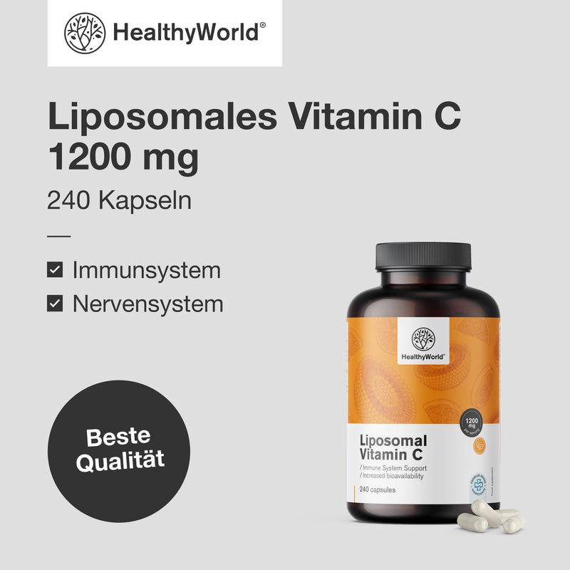 [Australia] - HealthyWorld Liposomal Vitamin C - 240 plant capsules - 1200 mg vitamin C per day - with rose hips and sunflowers - phospholipid complex - 4 month supply - high bioavailability 