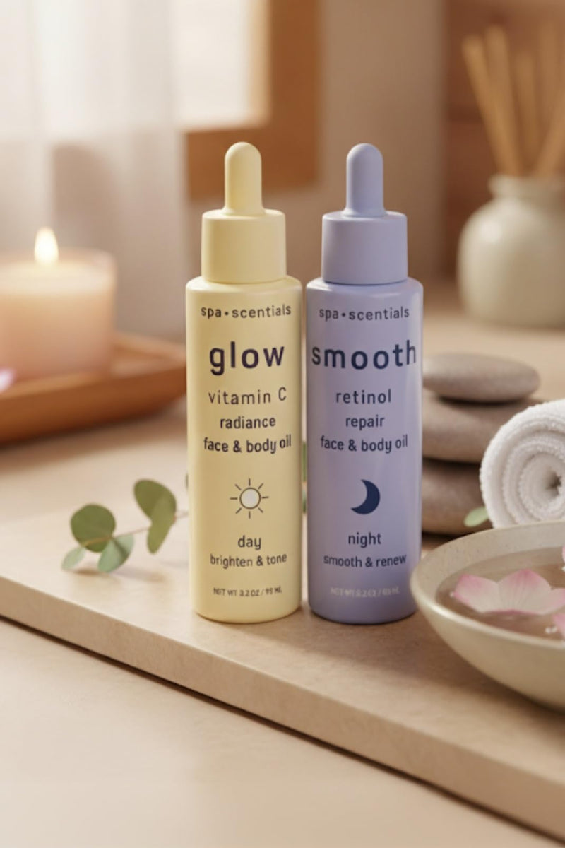 Glow & Smooth Face & Body Oil Set | Vitamin C & Retinol Duo.
