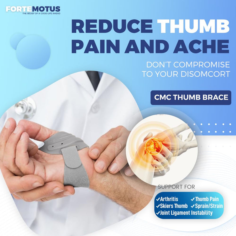 FORTEMOTUS CMC Thumb Brace - CMC Joint Support Stabilizer: for Thumb Joint Pain, Tendonitis, Osteoarthritis, Instability, Lightweight & Adjustable Thumb Support Brace for Men Women Beige, Left Hand Grey - Left Hand Small