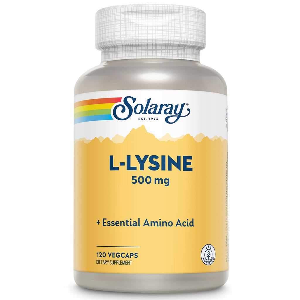 SOLARAY L-Lysine 500mg | Amino Acid | Healthy Cognitive, Immune System & GI Function, Bones, Joints & Skin Support | 120 VegCaps 120 Count (Pack of 1)