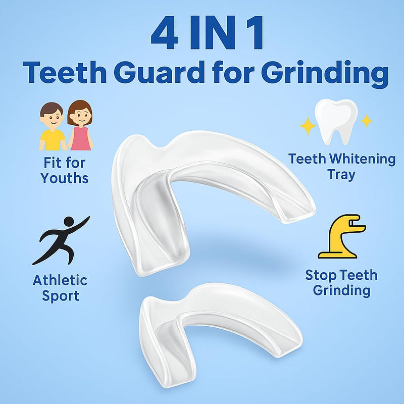 Night Guard for Teeth Grinding & Clenching – BPA-Free Dental Mouth Guard for Sleeping, Adults – 4 Pack with Case (2 Sizes) – Comfortable Nighttime Protector