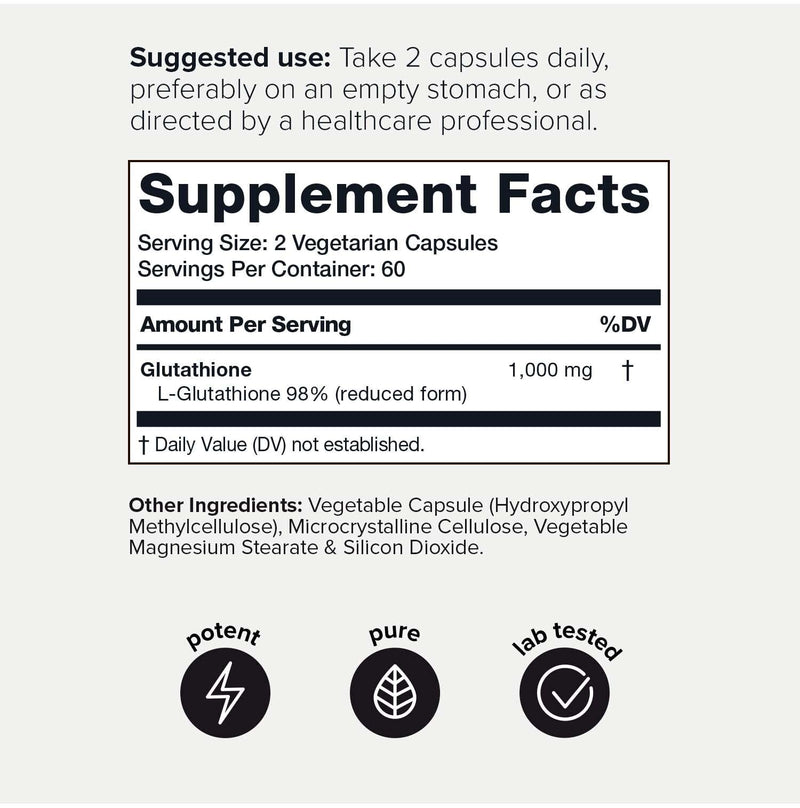 [Australia] - Toniiq Ultra High Strength Glutathione Capsules - 1000mg Concentrated Formula - 98%+ Highly Purified and Bioavailable - Non-GMO Fermentation - 120 Capsules Reduced Glutathione Supplement 120 Count (Pack of 1) 