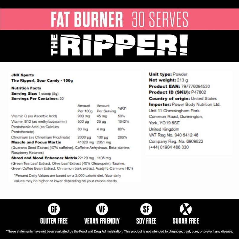 JNX The Ripper – 30 Servings | High-Performance Pre-Workout Powder with Metabolism Support & Energy Boost (150 g, Lime) 150 g