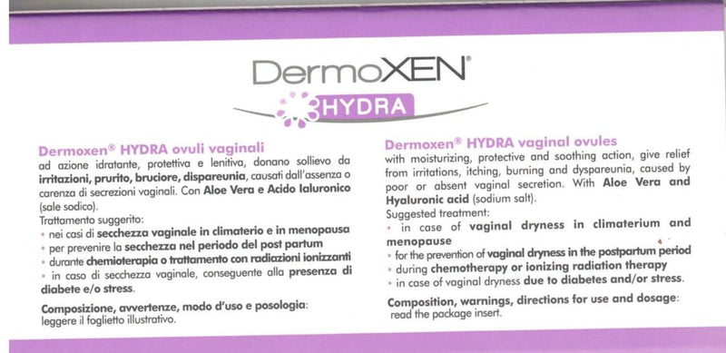 [Australia] - DermoXEN HYDRA vaginal suppositories for the vagina with hyaluronic acid - lactic acid bacteria for the vagina against vaginal dryness, burning, itching and irritation - lactic acid suppositories in menopause - 7 pieces. 