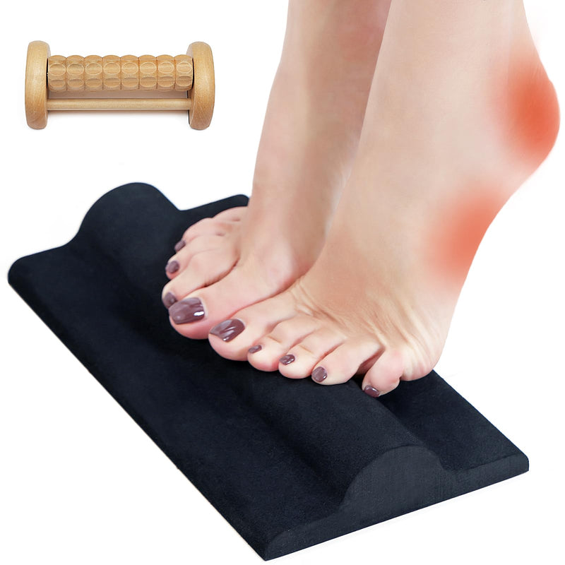 Plantar Fasciitis Relief Pad with Foot Roller, Fascia Stretcher Toe Stretcher for Heel Spurs, Achilles Tendonitis, Tight Calves & Foot Drop Black - Pro
