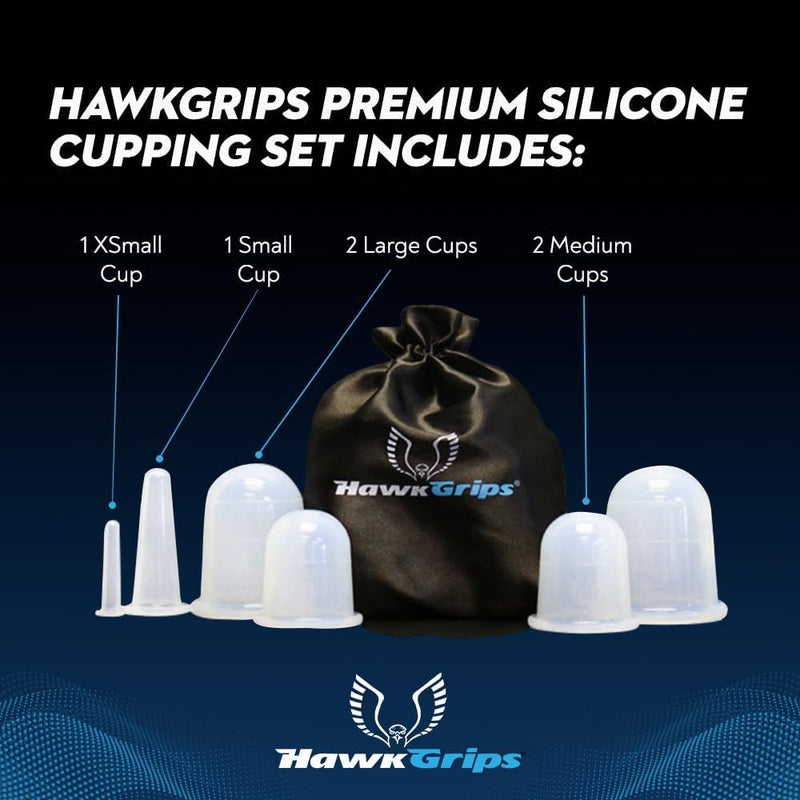 [Australia] - HawkGrips 6-Piece Cupping Kit for Massage Therapy, with 4oz HawkHydro-Water Based Massage Emollient, Deep Tissue Massage, Premium Silicone Cupping Set and Free 2-Hour CEU-Eligible Course 