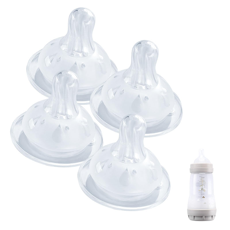 [Australia] - 4 Pack Bottle Nipples Compatible with Mam Bottle, Soft Silicone Nipples for Bottle, Fit for MAM Bottles, Medium Flow, 3+ Months 1 Count (Pack of 4) 