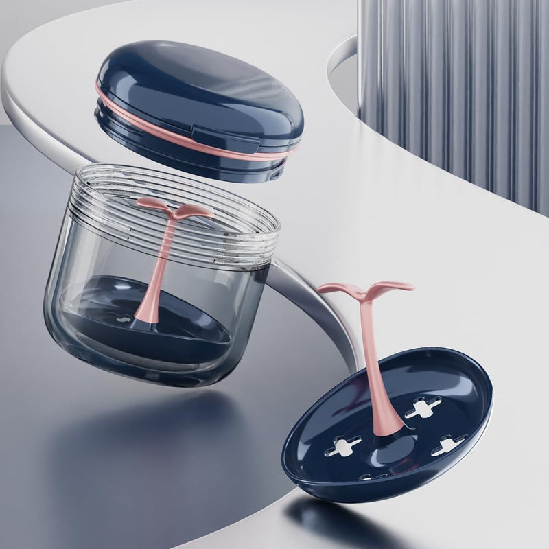 [Australia] - Retainer case, Denture Bath CupÔºåRetainer Cleaner Case Box,Night Mouth Guard Case Holder,Storage Soak Container with Drain Tray for Travel Cleaning with Mirror and Brush Blue 