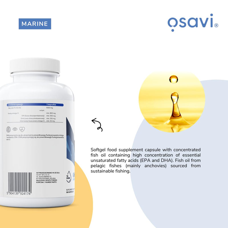 Osavi Super Strong Omega–3 500 EPA / 250 DHA – 90 Softgels | Concentrated Omega–3 from Pelagic Fish | Supports Heart Health, Brain Function, and Vision | Highly Purified with Molecular Distillation 90 count (Pack of 1)