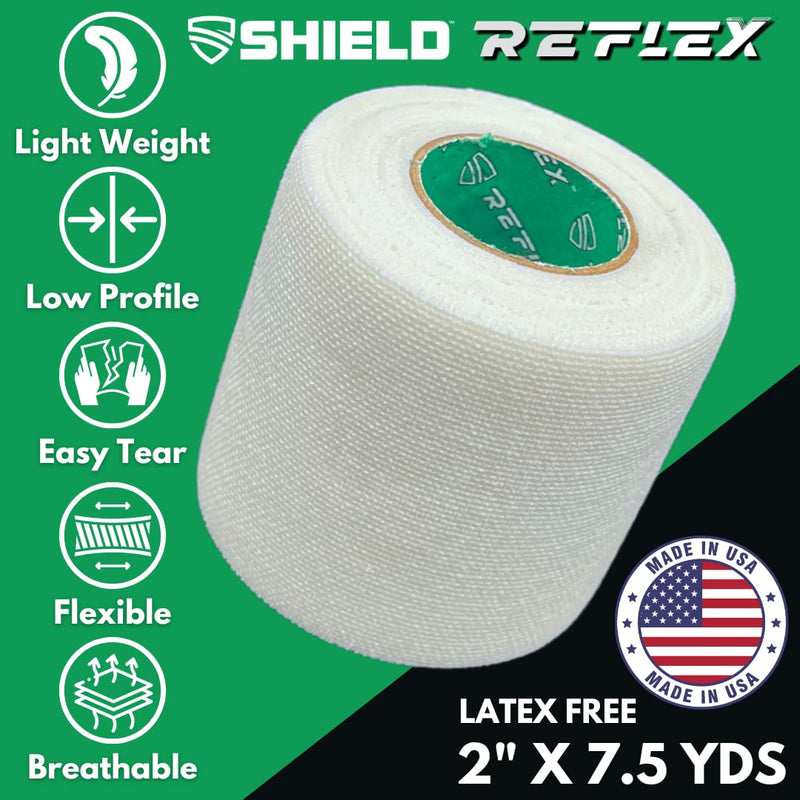 Shield Reflex | Stretch Athletic Tape, Tear by Hand, Made in USA, Thin, Flexible, Elastic Sports Tape, Spatting Football Tape 6 Pack (Arctic White, 2 Inch) Arctic White
