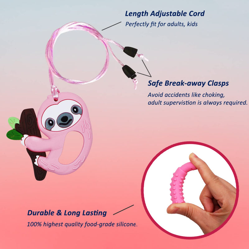 [Australia] - Chew Necklaces for Sensory Kids, Silicone Chewy Necklace Sensory Stim Toy for Girls Boys, 6 Pack Sensory Chew Toys for Kids Teens Adults with Autism Anxiety ADHD SPD or Other Sensory Needs - Pink Pink Sloth 